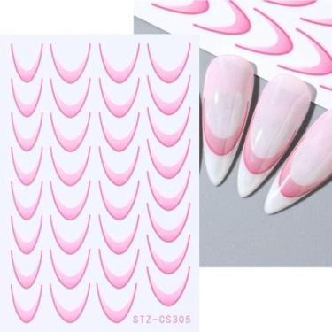 Imagem de Adesivo de Unhas Stz-C para Linha Francesa 3D Gradiente Azul Rosa Roxo