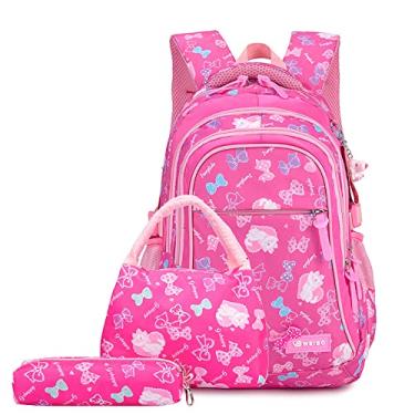 Imagem de WSLCN Conjunto de mochilas escolares escolares escolares com lancheira e estojo, rosa, M, Macio