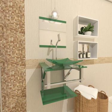 Imagem de Gabinete De Vidro Para Banheiro 40cm Inox Verde Com Torneira - Cubas E