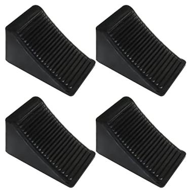 Imagem de CertBuy Pacote com 4 calço de borracha preto resistente plataforma de roda para reboque de viagem campista 6,3"×4"×4"
