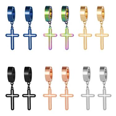 Imagem de Rofusn Conjunto de brincos de argola com pingente de cruz para mulheres e homens, brincos de aço inoxidável para Páscoa, Aço inoxidável