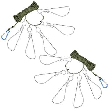 Imagem de 2 conjuntos de clipe de longarina de pesca de 4,5 m corda de peixe com 5 ganchos de pressão de aço inoxidável para equipamento de pesca de caiaque baixo