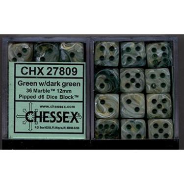 Imagem de Chessex Dice d6 Sets: Marble Green Swirl with Dark Green Pips - 12mm Six Sided Die (36) Block of Dice