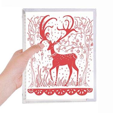 Imagem de Caderno de corte de papel vermelho com estampa de cervo de desenho animado, diário de folhas soltas, recarregável, papelaria