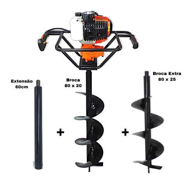 Imagem de KIT Perfurador de Solo Vulcan VPS520 2T 52CC 2,5HP com Broca 80x20cm + Broca 80x25cm+ Extensão de 60cm com Pino Trava
