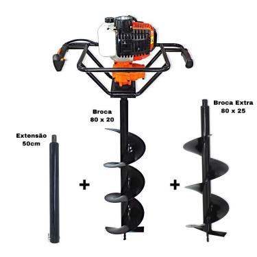 Imagem de KIT Perfurador de Solo Vulcan VPS520 2T 52CC 2,5HP com Broca 80x20cm + Broca 80x25cm + Extensão de 50cm com Pino Trava