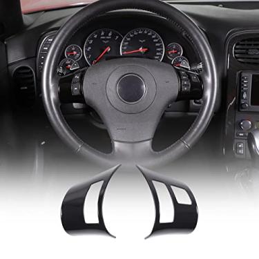 Imagem de Adesivo de moldura de botão de volante de carro ABS para Chevrolet Corvette C6 2005-2013 Acessórios de decoração de volante interior (preto brilhante)