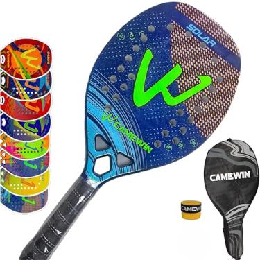 Imagem de Raquete Beach Tennis Fibra de Carbono Camewin Profissional com Capa Protetora - Super Leve - EVA soft - Nota Fiscal - produto no Brasil (SOLAR AZUL)