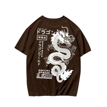 Imagem de RoseSeek Camiseta masculina com estampa de letras, casual, gola redonda, manga curta, verão, top urbano, camiseta, Marrom chocolate, M