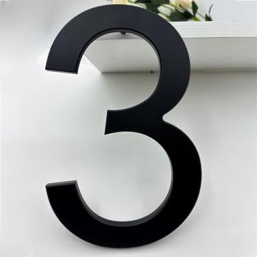 Imagem de BetLight Números de casa premium - Número de endereço residencial de alumínio de 20 cm de altura para montagem externa/flutuante/à prova de ferrugem e antidesbotamento/preto elegante/número 3