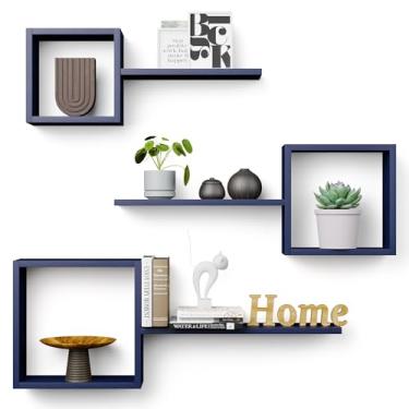 Imagem de Prateleiras flutuantes quadradas de madeira, suporte de parede, cubo flutuante, conjunto de 6, prateleiras geométricas para decoração de parede, prateleiras flutuantes para quarto, sala de estar,