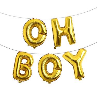 Imagem de Balões Oh Boy de 40,6 cm, banners com letras de alfabeto, decoração de balão com corda para chá de bebê, festa de aniversário, festa de revelação de gênero (OH BOY gold)