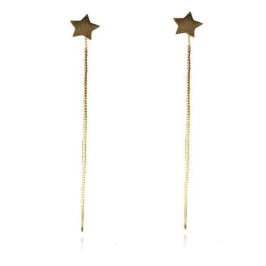 Imagem de Brinco De Fio Com Estrela Folheado Em Ouro 18k