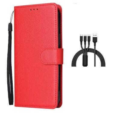 Imagem de JFSH Capa para Galaxy Note 20 Ultra 5G, capa flip de couro PU com porta-cartões, capa protetora com suporte de suporte com cabo de carregamento para Note 20 Ultra 5G (17.5 cm) vermelho