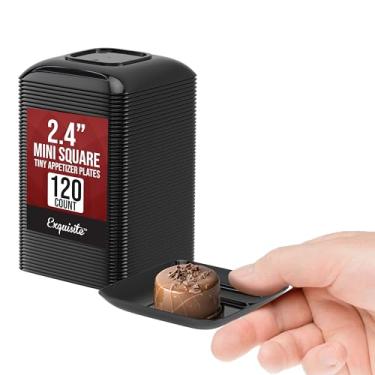Imagem de Plástico requintado mini pratos quadrados para aperitivos – 120 pratos quadrados de plástico para sobremesa – 2,4 polegadas. x 6 cm., Preto, 1