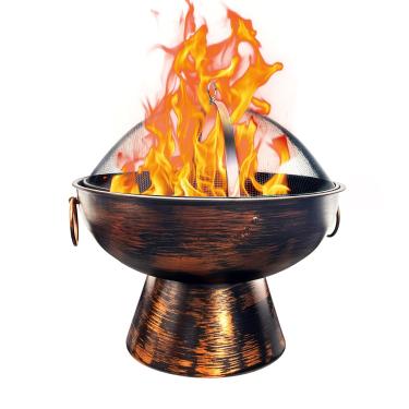 Imagem de Lareira redonda GasOne de 56 cm para uso externo – Fogueira a lenha com tampa de malha e coletor de fogo – Fogueira de liga de aço durável para uso externo – Pequena fogueira para quintal, varanda,