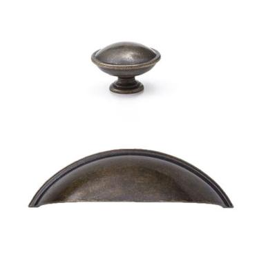 Imagem de Kit 16 Puxador Concha  E Botão  Colonial Para Moveis - Telis Ferragens