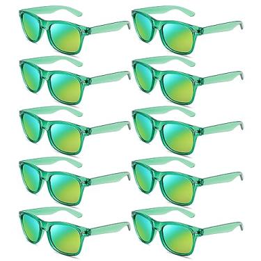 Imagem de Pibupibu Pacote com 10 óculos de sol verdes a granel, cores neon retrô dos anos 80, conjunto de lembrancinhas de festa
