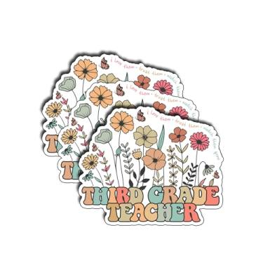 Imagem de (3 peças) Adesivo de professor de terceira série volta às aulas à prova d'água vinil garrafa de água livros telefones laptops Kindle chapéu rígido impermeável decalques de ensino engraçado apreciação