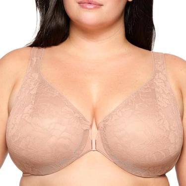 Imagem de Glamorise Sutiã feminino Plus Size Lacey T-Back Wonderwire com aro #9246, Cappuccino, 38B