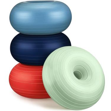 Imagem de Libima 4 peças de assentos flexíveis para sala de aula, cadeiras infláveis de bola de ioga com bomba, donut, bola de exercício, assento almofadado, para equilíbrio e estabilidade, treinamento em casa,