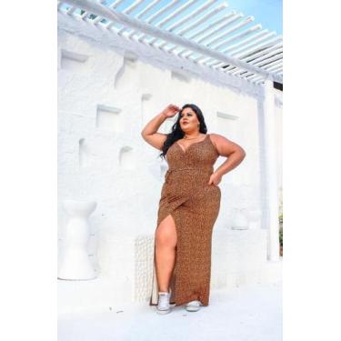 Imagem de Vestido Plus Size Longo Regata Transpassado Envelope - luh may, Onça, 