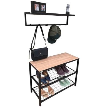 Imagem de Kit Sapateira e Cabideiro Strassis Design SD-3501-70 Metal e MDF Cor: Preto