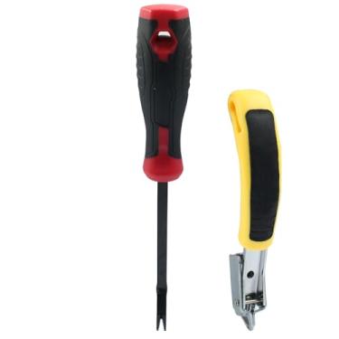 Imagem de Rierdge Conjunto de ferramentas de extrator de grampos resistentes, 2 unidades de remoção de grampos com alça ergonômica para reforma da casa, remoção de portas e pregos em forma de U de móveis,