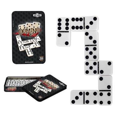 Imagem de Jogo Domino Classico Em Plastico 28 Peças 7 mm Na Lata de Metal Resist