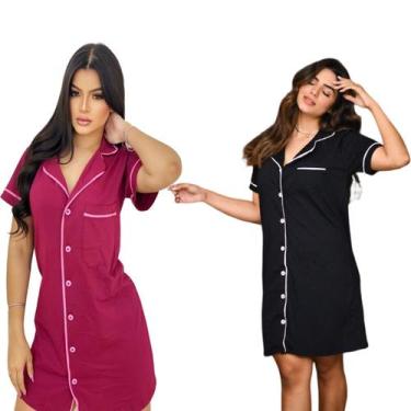 Imagem de Kit 2 Camisola Feminina Maternidade Amamentação Pós Cirúrgico Com Botã