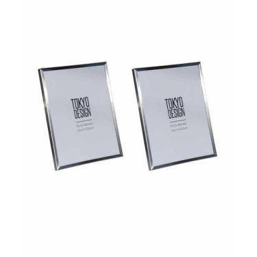 Imagem de Kit 2 Porta Retrato em Metal e Vidro 15x20 Prata Escovado - Tokyo Desi