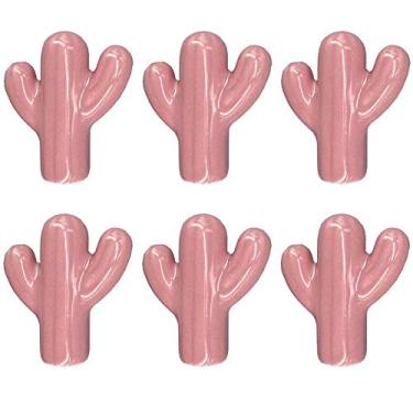 Imagem de Puxadores criativos de armário de cerâmica 6 peças puxadores em forma de cacto para porta de gaveta de armário de armário de casa (rosa)
