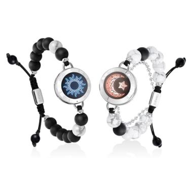 Imagem de TOTWOO Pulseiras de toque de longa distância para casais, iluminação inteligente e vibração para casais amorosos, pulseira de pedra de cura | Presentes de relacionamento de longa distância para