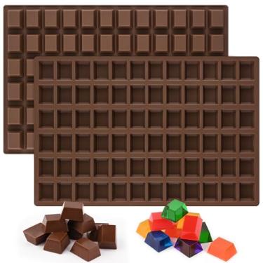 Imagem de Sakolla Pacote com 2 formas quadradas para chocolate, 72 cavidades terraço moldes de silicone para chocolate, doces, gomas, geleia, ganache, cubos de gelo (marrom)