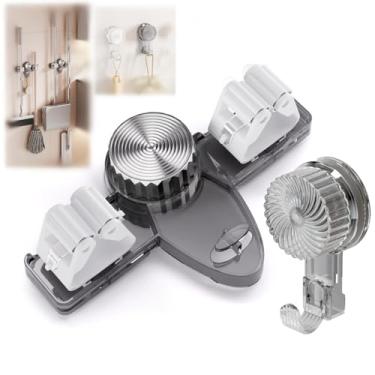 Imagem de GCFTIFF Suporte de vassoura (2 peças de rack e conjunto de ganchos), suporte de organização de parede, sem broca, ventosa ajustável, organizador com ganchos para banheiro, cozinha, garagem, lavanderia