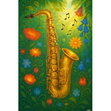 Imagem de Saxofone Charmoso no Jardim de Jazz – Pôster Ilustrado