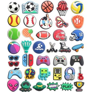 Imagem de Mowzury 40 peças de pingentes de calçados esportivos para meninos, beisebol, futebol, basquete, futebol, decoração de sapatos para tamancos, acessórios para meninas, adolescentes, adultos