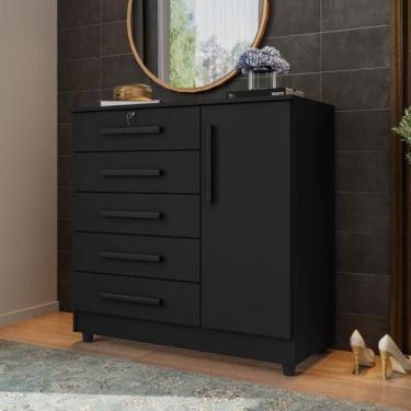Imagem de Cômoda 1 Porta e 5 Gavetas com Chave Vitoria Preto Rud Rack