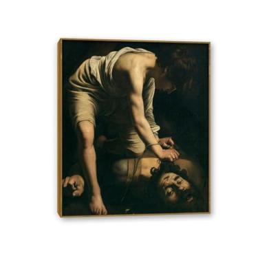 Imagem de David and Goliath by Caravagio Impressão em tela arte de parede famosa reprodução de pintura barroca impressão de pintura perfeita para decoração de casa ou escritório Moldura teca 60 x 50 cm (24 x 20