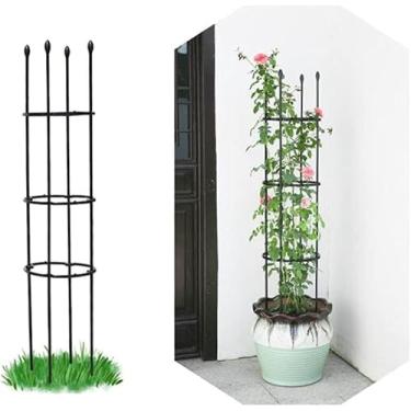 Imagem de Gaiolas De Suporte De Metal Plt Treliça De Jardim Suporte Vertical De Escalada, 3 Suportes Anéis, Trepadeiras Em Vasos Plt Vines Clematis Rosas Vegetais Flores, Black, H: 90cm/35inch Ø25cm/10inch