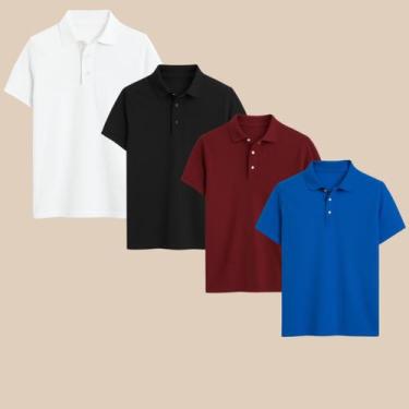 Imagem de Kit 4 Camisa Polo Masculina Básica Elegante com Botões  Estilo Casual 
