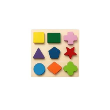 Imagem de Brinquedo Educativo de Encaixe em Madeira – Quebra-Cabeça Infantil com 9 Formas Coloridas | Estimula Coordenação Motora, Criatividade e Aprendizado – Estilo Montessori - Indicado a Partir de 3 Anos