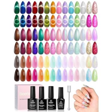 Imagem de beetles Gel Polish Conjunto De Esmaltes Em Kit Unhas Estilo Olho Gato 48 Cores Glitter Gelatinoso Shell Shread Nude Rosa Choque Azul Neon Vermelho Verde 53 Peças Com Base Brilhante Fosco Top Present