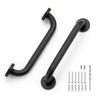 Imagem de Barras de apoio de 30,5 cm para chuveiro, alças de chuveiro antiderrapantes para idosos trilho de mão de vaso sanitário de aço inoxidável (preto, pacote com 2)