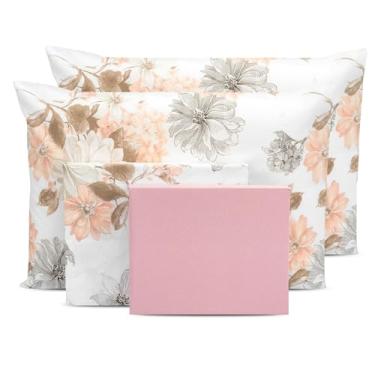 Imagem de Jogo de Lençol Queen 4 peças Estampado c/Ponto Palito Percal 180 fios - 40 CM DE ALTURA (PETALLI - ROSÊ)