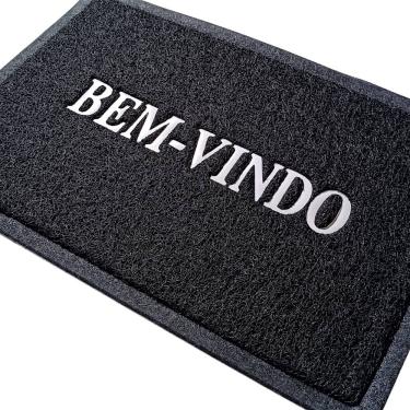 Imagem de Capacho Tapete de Entrada Bem Vindo 60cm x 40cm PVC Preto