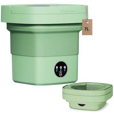Imagem de ZZR SEVEN Máquina de lavar portátil, mini lavadora atualizada de 7L/12L com cesto giratório, adequada para roupas pequenas, design dobrável ideal para apartamento, casa, hotel e viagens (verde, 7L)