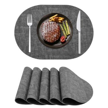 Imagem de Conjunto de 6 jogos americanos de couro resistente ao calor, antiderrapante e resistente a manchas para mesa de jantar, tapetes de mesa de cozinha impermeáveis e laváveis para cozinha, sala de jantar