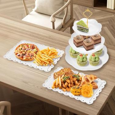 Imagem de Suporte de bolo de 3 camadas, 5 peças, suporte alto para cupcake, torre de exibição de bolo com bandejas de sobremesa para festa de aniversário (renda de flores)