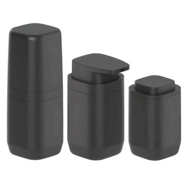 Imagem de Kit Banheiro 3pç Porta Escova Cotonete Algodão + Dispenser Sabonete 380ml Preto - Ou